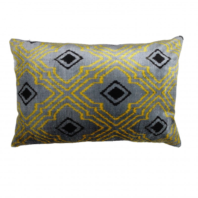 SILK IKAT CUSHION COVER YELLOW BLACK     - CUSHIONS